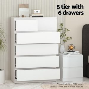 Cómoda Moderna Blanca de Madera con 6 Cajones y Rieles de Acero Lisos para Sala de Estar o Dormitorio - Product Image 3