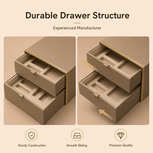 Caja <span class=keywords><strong>de</strong></span> <span class=keywords><strong>Regalo</strong></span> Rígida <span class=keywords><strong>de</strong></span> Cartón Beige <span class=keywords><strong>de</strong></span> Lujo HuanXing con Doble Cajón, Borde Dorado, Bandeja Interior Personalizada, Joyería Personalizada <span class=keywords><strong>para</strong></span> <span class=keywords><strong>el</strong></span> Día <span class=keywords><strong>de</strong></span> San Valentín - Product Image 3