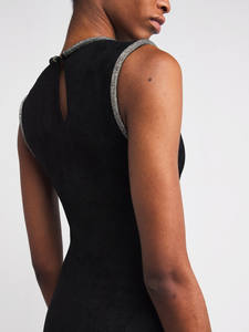 เดรสผู้หญิงสไตล์วินเทจหรูหรา ประดับคริสตัล ทรงเข้ารูป ความยาวปานกลาง สายเดี่ยว ผ่าข้าง ดีไซน์แบบเสื้อสายเดี่ยว - Product Image 4