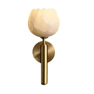 Luxury Black Natural Alabaster Ball Wall Lamps For Living Room Bedside Hotel Decoration Modern Flower Alabaster Brass Wall Lamp