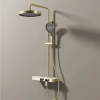 Système de douche thermostatique en laiton pour hôtel, finition chromée, double poignée, fixation murale, douchette à main, haute pression douce
