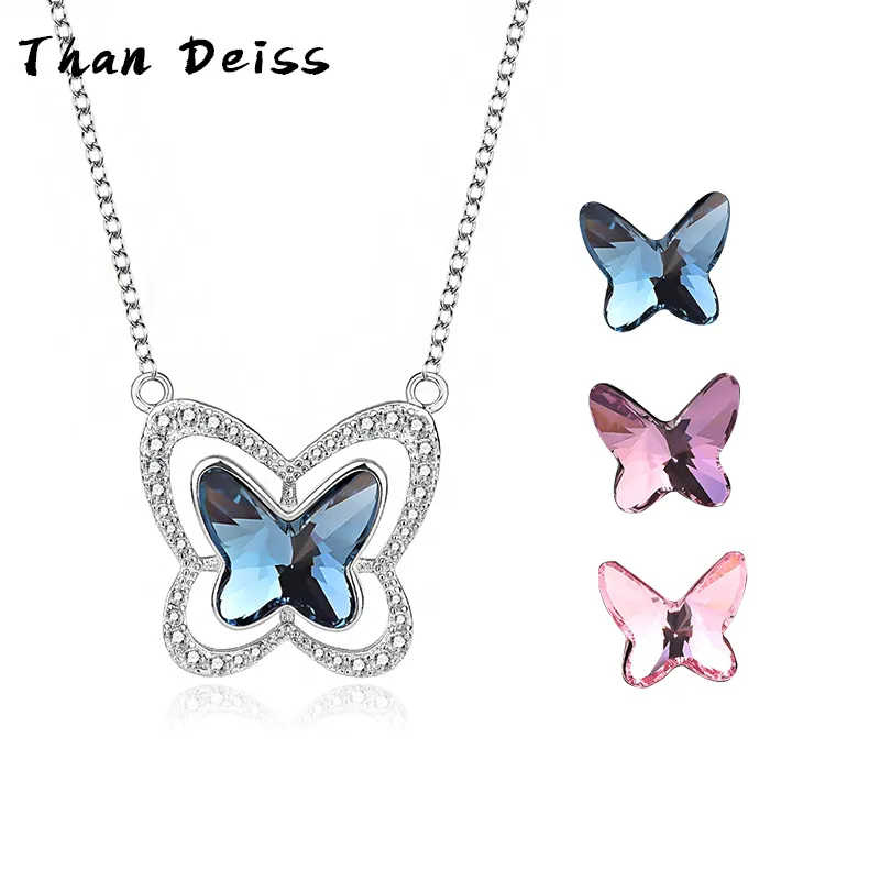 New Crystal Butterfly Pendant S925 Sterling Silver Necklace Ladies Fashion Simple Niche Creative Jewelry