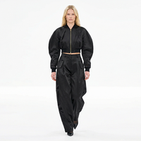 Nouvelle veste bomber courte noire zippée à manches ballon, style streetwear sexy et sportif, personnalisable pour femme, vente en gros