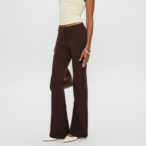 <span class=keywords><strong>Pantaloni</strong></span> a Zampa Marroni a Righe per <span class=keywords><strong>Donna</strong></span>, Vita Alta, Casual, per Ufficio e Streetwear - Product Image 3