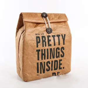 صديقة للبيئة قابلة لإعادة الاستخدام شعار مخصوص مطبوع قابل للغسل ورقة تايفك حقيبة للحفاظ على البرودة معزول حقيبة الغداء