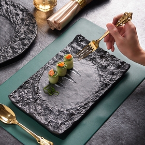 จานอาหารค่ำเซรามิกสีดำทรงกลมถาดเสิร์ฟอาหารร้านอาหารถาดเสิร์ฟสลัดเค้กซาชิมิเค้กของหวาน - Product Image 1