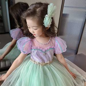 Robe de princesse en tulle et maille pour fille, manches courtes, collection été 2026, pour tout-petits, maternelle, fête d'anniversaire, spectacle sur scène - Product Image 3