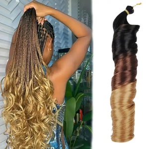 150g Cheveux synthétiques à tresser au crochet, boucles françaises, spirales, ondulations souples, style queue <span class=keywords><strong>de</strong></span> cheval, haute température, par Senmu Beaut - Product Image 1