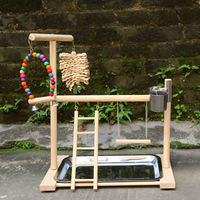 Support de jeu pour perroquet de table en bois, parcours d'activités pour oiseaux avec perchoir, échelle, balançoire, jouets et plateau-bol en acier inoxydable pour Conure, Cockatiel, Parakeet