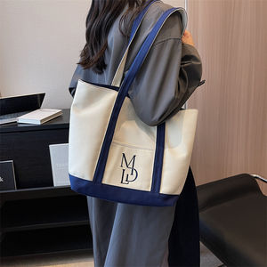 Bolso bandolera de lona Vintage de dos tonos para mujer, bolso de compras de lona de algodón, bolso de mano de lona bordado con monograma, bolso de playa - Product Image 1