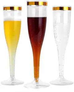 4.5 OZ bordo d'oro trasparente plastica usa e getta Champagne tostatura flauti fabbrica diretta intera vendita a buon mercato elegante tostatura vetro