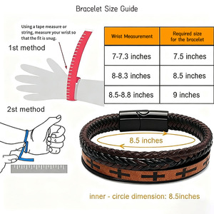 Men's Handmade Woven Cross <b>Leather</b> <b>Bracelet</b> Zinc Alloy Magnetic Clasp Brown 7.5in 8.5in 9in Gift Jewelry - Product Image 4