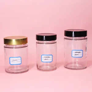 Food packaging 4oz 6oz 9oz 13oz 17oz clear glass cap bottles full set frosted glass jar with metal lid