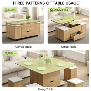 Multi-Functional Lift-Top Coffee <b>Table</b> with Hidden Storage Stools and 4 Casters Modern Living Room Furniture Eco-Friendly - Product Image 6