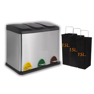 Contenedor de basura con separación de residuos (45L) Logica 3 compartimentos ECOLOGY Cromo brillante 214013 - Product Image 2