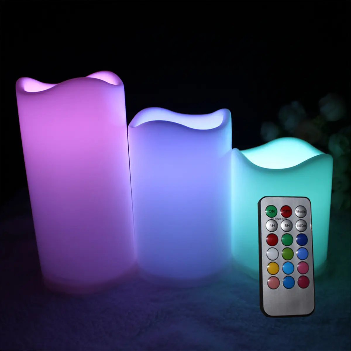 RGB Flameless Candle Light H4"5"6"Set Of 3 Battery Operated Plastic Pillar Flickering LED Candle With 18-key Remote Control