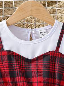 Vestito estivo girocollo Plaid per bambini con <span class=keywords><strong>maniche</strong></span> volanti Hot da ragazza in Denim ODM decorato con bottone - Product Image 3