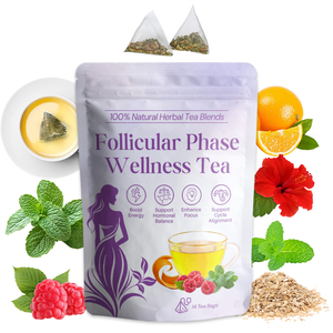 Thé de bien-être biologique en <span class=keywords><strong>phase</strong></span> folliculaire Thé d'équilibre hormonal pour femmes <span class=keywords><strong>Cycle</strong></span> <span class=keywords><strong>menstruel</strong></span> Tisane à l'hibiscus en feuille de framboise rouge - Product Image 1