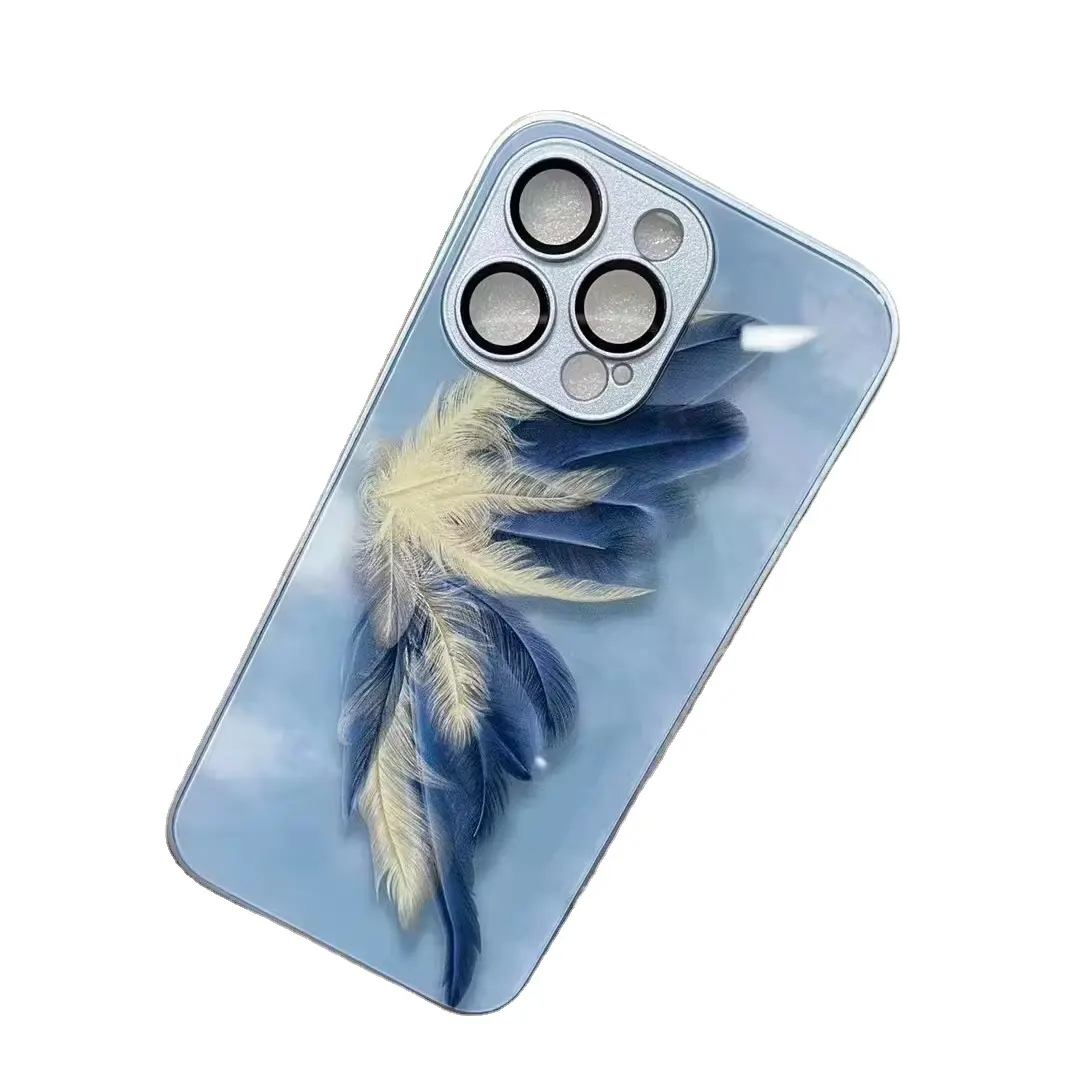 IPhone15Promax電話ケースに適した高品質のアイスクリスタルフェザーガラスレンズフィルムアンチドロップデザイン