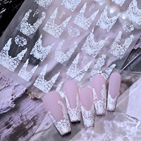 Autocollants 5D noirs et blancs en dentelle pour ongles, motifs papillon creux vintage et rose, décorations auto-adhésives pour nail art