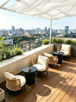 Mobilier d'extérieur en bambou de la région nordique pour maisons d'hôtes, cafés, tables et chaises décontractées, bars, terrasses, cours, salons, patios et espaces en plein air