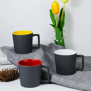 Taza de Café de Cerámica Negra Mate de 13 oz, con Logotipo Personalizado Impreso, Diseño Propio, Asa Cuadrada, Apta para <span class=keywords><strong>Microondas</strong></span>, Venta al Por Mayor - Product Image 1