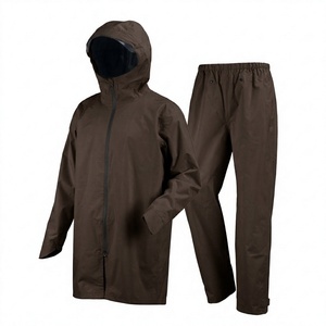 Combinaison de pluie imperméable en taffetas de polyester brun avec revêtement PU, 2 pièces (veste et pantalon), pour la randonnée et le camping en extérieur, taille universelle, décontractée, pour adultes - Product Image 1