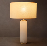 Lampe de table cylindrique en marbre blanc et gris, finition laiton brossé, abat-jour en lin beige, lampe de chevet/bureau, écologique, flexible, simple, E26