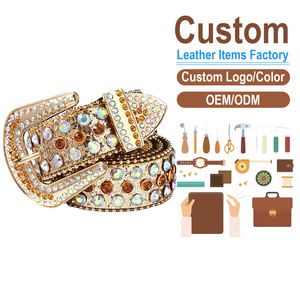 Cinturón de Cuero PU Personalizado con Hebilla de Diamantes de Imitación, Estilo Casual, Hebilla de Aleación, Duradero, Moldeado en una Sola Pieza - Product Image 1