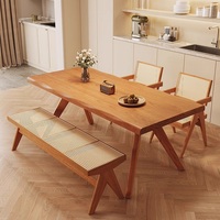 Table à manger moderne en bambou avec baleine, ensemble de chaises rectangulaire pliable pour ordinateur et bureau de travail de 6 places