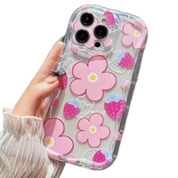 Coque de téléphone portable en silicone TPU à motif de fleurs de fraises, bord ondulé, pour iPhone X Xr Xs Max 11 12 13 14 15 16 17