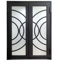 Puerta Corredera de Entrada de Vidrio con Marco de Aluminio Arqueado Moderno Personalizado, Aislamiento Térmico y Acústico, Diseño de Rejilla para Apartamentos Exteriores