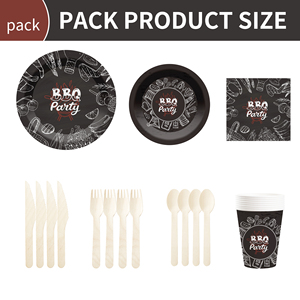 DAMAI <b>Disposable</b> <b>Tableware</b> Barbecue Parties Black Paper Plate BBQ Paper Plates Cups Napkins Set Wholesale - Product Image 3