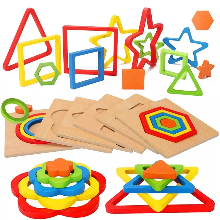 Bambini all'ingrosso bambino fai da te 3d Puzzle geometrico giocattoli Jigsaw bambini giocattoli educativi per l'apprendimento tavola di Puzzle in legno