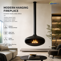Brasero suspendu créatif nordique pour intérieur, à bois, de luxe, décoratif, avec cadre en acier noir mat et en fer