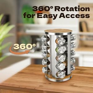 Support de stockage d'épices rotatif à 360 degrés en acier inoxydable, étagère à condiments, ensemble de pots d'assaisonnement, fournitures de cuisine, - Product Image 3