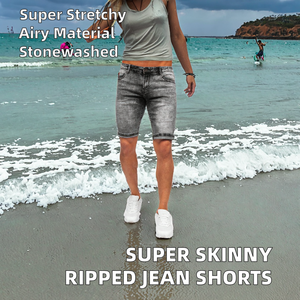 Shorts en jean déchirés bleus brodés pour hommes, coupe droite, en denim extensible et respirant, idéal pour l'été – Nouveauté Dropship - Product Image 2