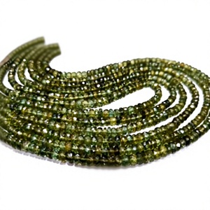 Perles d'apatite verte naturelle facettées en forme de rondelle de 4 à 5 mm, brin de 14 pouces de long - Product Image 1