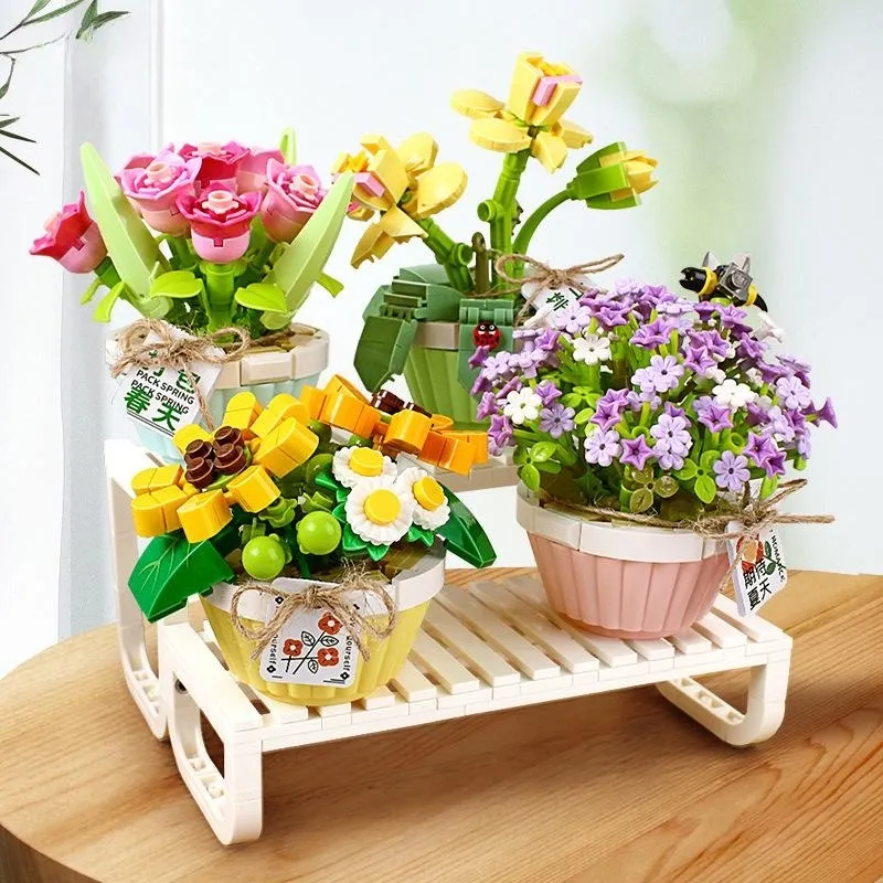 LOZ New Potted Plants Gardens Romantic Flower Building Blocks Modèle en pot Ornements Mini Bonsai DIY Assemble Bricks