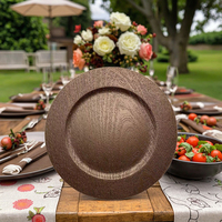 Assiette de banquet en plastique PP texturé brun foncé de designer, marque Jiahe haut de gamme, décoration de mariage et de fête de restaurant, 100 pièces, ronde classique