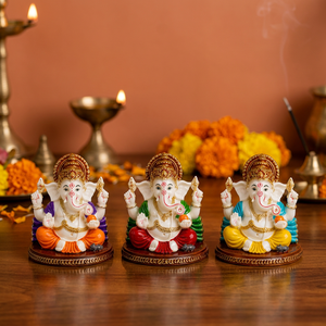 Statue de Ganesh Mukut multicolore artisanale Nirmala |   Idole du Dieu Ganesha Traditionnelle Faite à la Main en Résine Colorée |   Religieux indien - Product Image 3