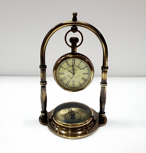 Handmade Antique Brass Table <b>Clock</b> and Base Compass Classic Desktop Accessory for Office and Study Room - Product Image 1