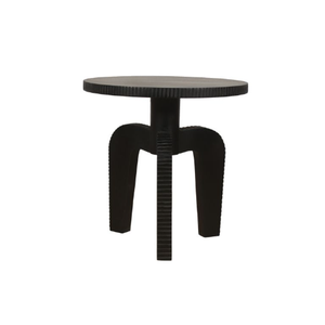 Table d'appoint ronde en manguier massif avec détails sculptés complexes Finition noire pour salon ou chambre à coucher - Product Image 3