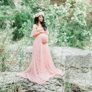 Robe de <span class=keywords><strong>grossesse</strong></span> pour séance photo, robe longue en dentelle élégante pour femmes enceintes, robe de maternité sans manches courte - Product Image 4