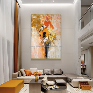 Lienzo abstracto moderno hecho a mano, arte de pared, negro, naranja, <span class=keywords><strong>abrazo</strong></span>, amante, decoración del hogar, pinturas - Product Image 3