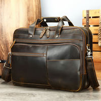Vintage Crazy Horse cuir 17 pouces mallette pour ordinateur portable hommes bureau sac en cuir véritable grande capacité et Portable