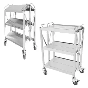 Modern Design Folding Service Trolley Suppliers Hot Selling Hotel Food Trolley Hospital Surgical Stainless Steel Trolley