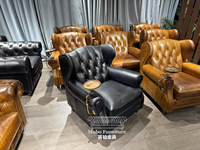 Fauteuil de salon en cuir ciré vintage 1919, capitonné, en cuir véritable, style américain rétro, pour fumeurs de cigares