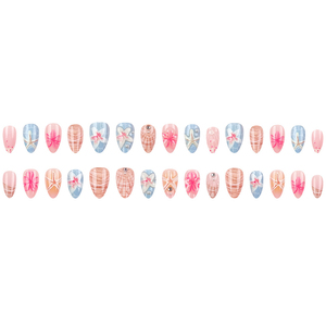 30 <span class=keywords><strong>faux</strong></span> ongles 3D en forme d'amande avec motifs coquillages et étoiles <span class=keywords><strong>de</strong></span> mer - Product Image 3