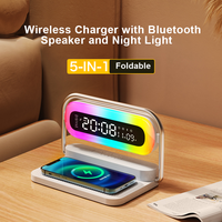 Lampu malam LED RGB multifungsi, Model baru pengisi daya nirkabel dengan Speaker Bluetooth jam Alarm